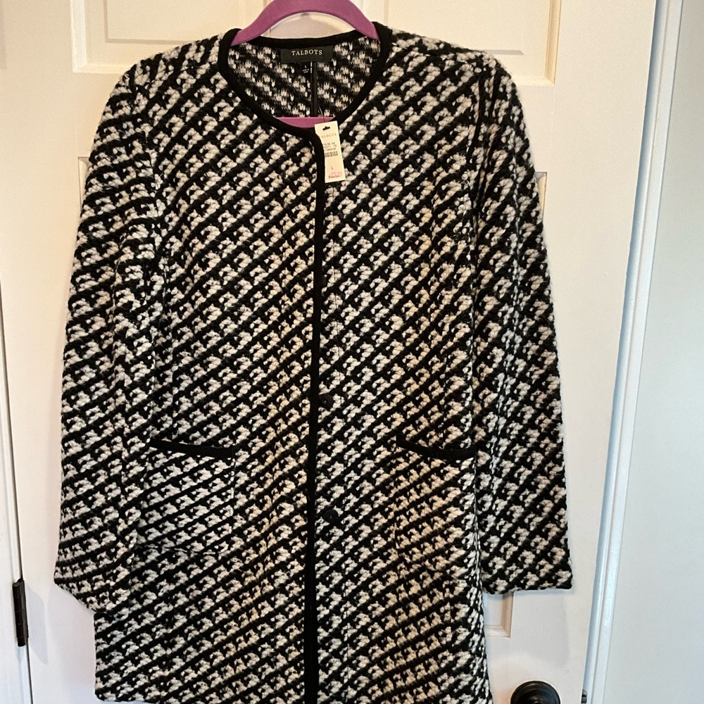 TALBOTS Black and White Houndstooth Sweater/Blazer NWT